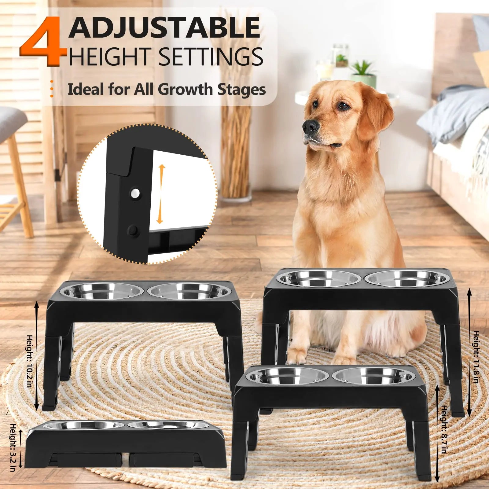 Adjustable Elevated Double Bowl Feeder